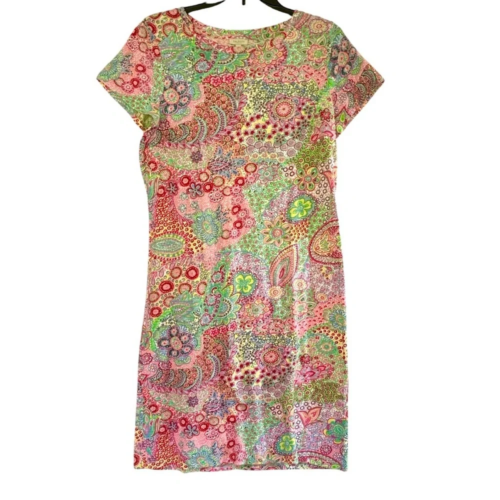 NFS Talbots Petites Paisley Shift dress Multicolor Short Sleeves Cotton Size MP